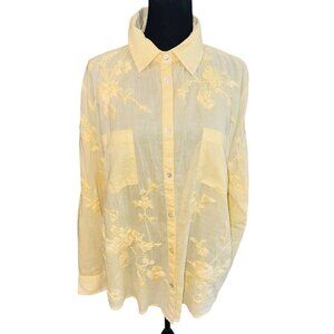 Kyla Seo Butter Yellow Embroidered Handmade 100% Cotton L/S S Button Down Shirt